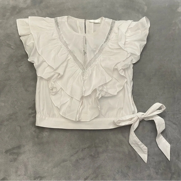 7 for all mankind ruffled top with waist tie 21723 - Picture 1 of 6